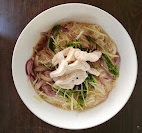 水菜と赤玉ねぎ、鶏肉そうめん