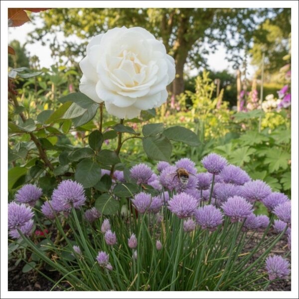 チャイブとバラ